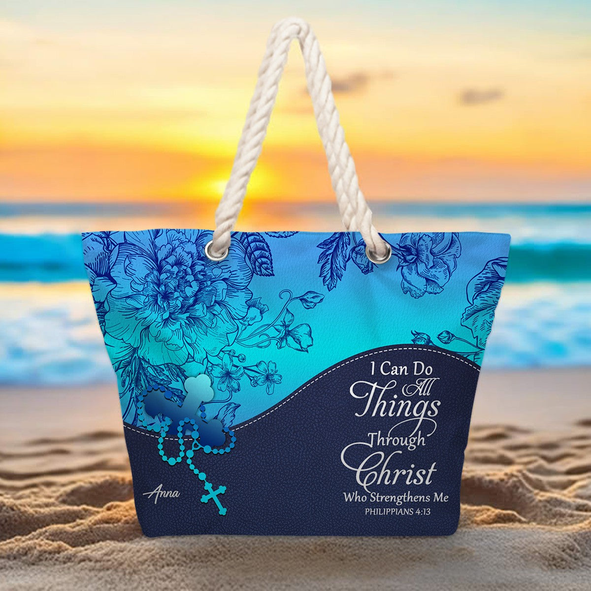 Christian Personalized Hemp Rope Beach Bag – Bible Verse Tote for Women | CHRISTIANARTBAG Faith Beach Bag Gift