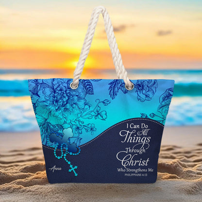 Christian Personalized Hemp Rope Beach Bag – Bible Verse Tote for Women | CHRISTIANARTBAG Faith Beach Bag Gift