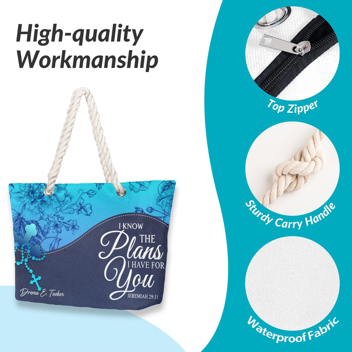 Christian Personalized Hemp Rope Beach Bag – Bible Verse Tote for Women | CHRISTIANARTBAG Faith Beach Bag Gift