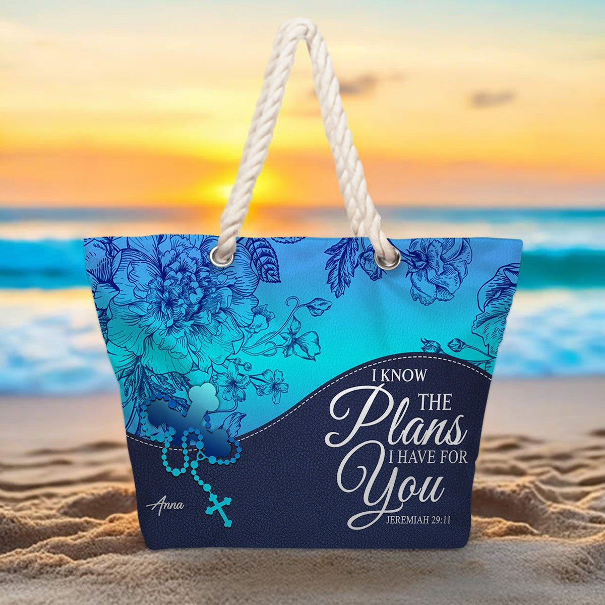 Christian Personalized Hemp Rope Beach Bag – Bible Verse Tote for Women | CHRISTIANARTBAG Faith Beach Bag Gift