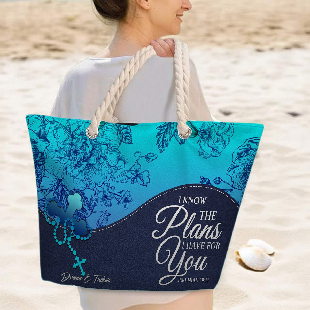 Christian Personalized Hemp Rope Beach Bag – Bible Verse Tote for Women | CHRISTIANARTBAG Faith Beach Bag Gift