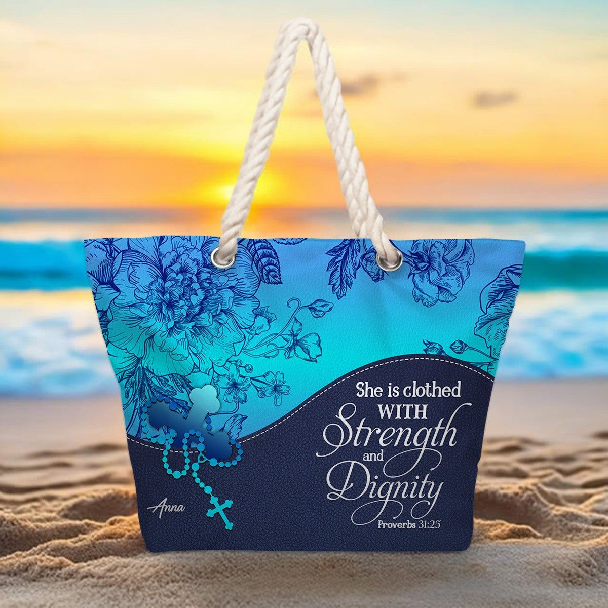 Christian Personalized Hemp Rope Beach Bag – Bible Verse Tote for Women | CHRISTIANARTBAG Faith Beach Bag Gift