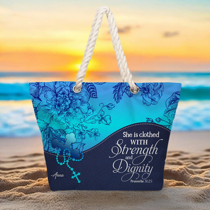 Christian Personalized Hemp Rope Beach Bag – Bible Verse Tote for Women | CHRISTIANARTBAG Faith Beach Bag Gift
