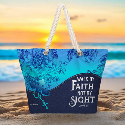 Christian Personalized Hemp Rope Beach Bag – Bible Verse Tote for Women | CHRISTIANARTBAG Faith Beach Bag Gift