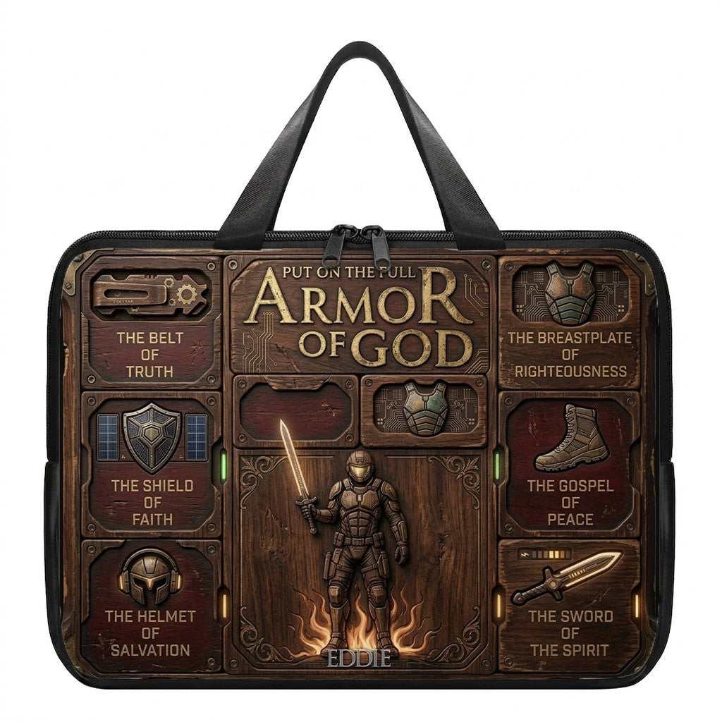 Personalized Laptop Bag by CHRISTIANARTBAG | Armor of God Custom Name Tech Case | Custom Color Christian Computer Sleeve Protective Cover for Men & Women CAB0162526