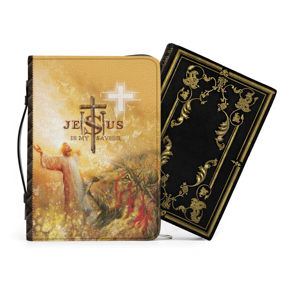 CHRISTIANARTBAG Personalized Bible Cover - Jesus Is My Savior Lion Design - Custom Leather Bible Case