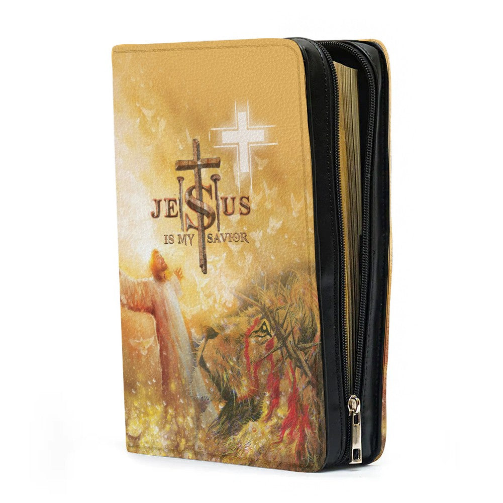 CHRISTIANARTBAG Personalized Bible Cover - Jesus Is My Savior Lion Design - Custom Leather Bible Case