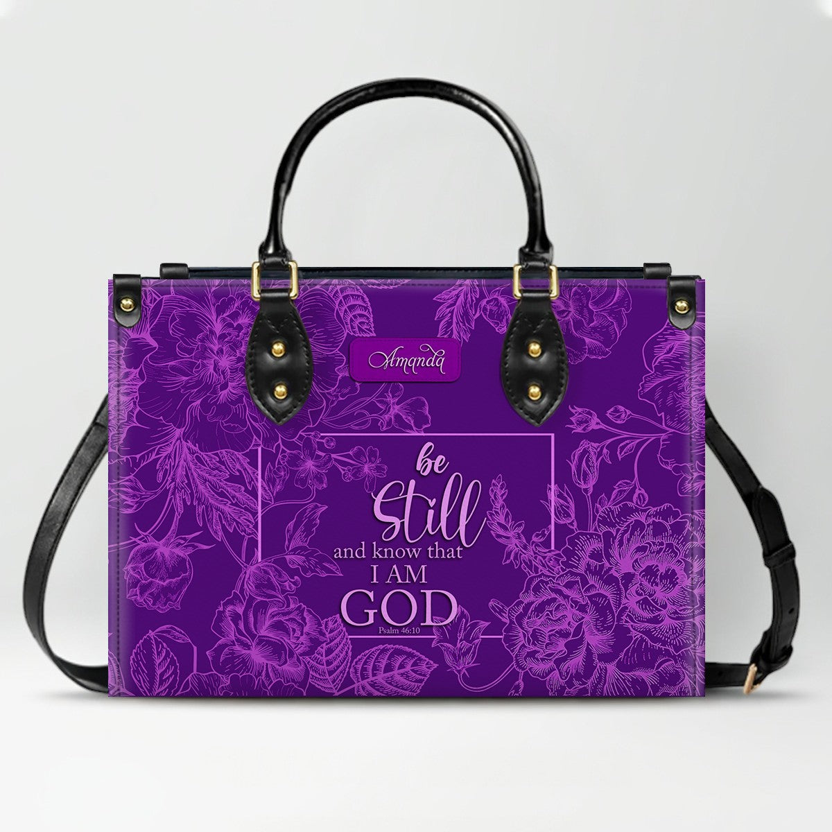 CHRISTIANARTBAG Personalized Leather Handbag | Custom Name Christian Bible Verse Tote Bag | Floral Purple Crossbody Purse for Religious Women Gift CAB017926