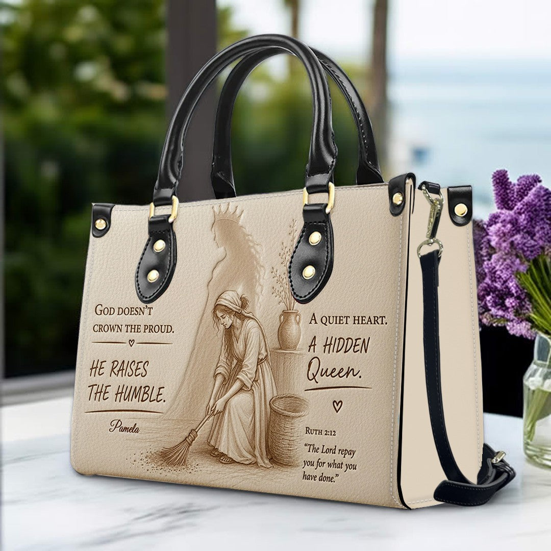 Personalized Christian Leather Handbag - Custom Name "He Raises The Humble" Faith Purse | CHRISTIANARTBAG 03080526