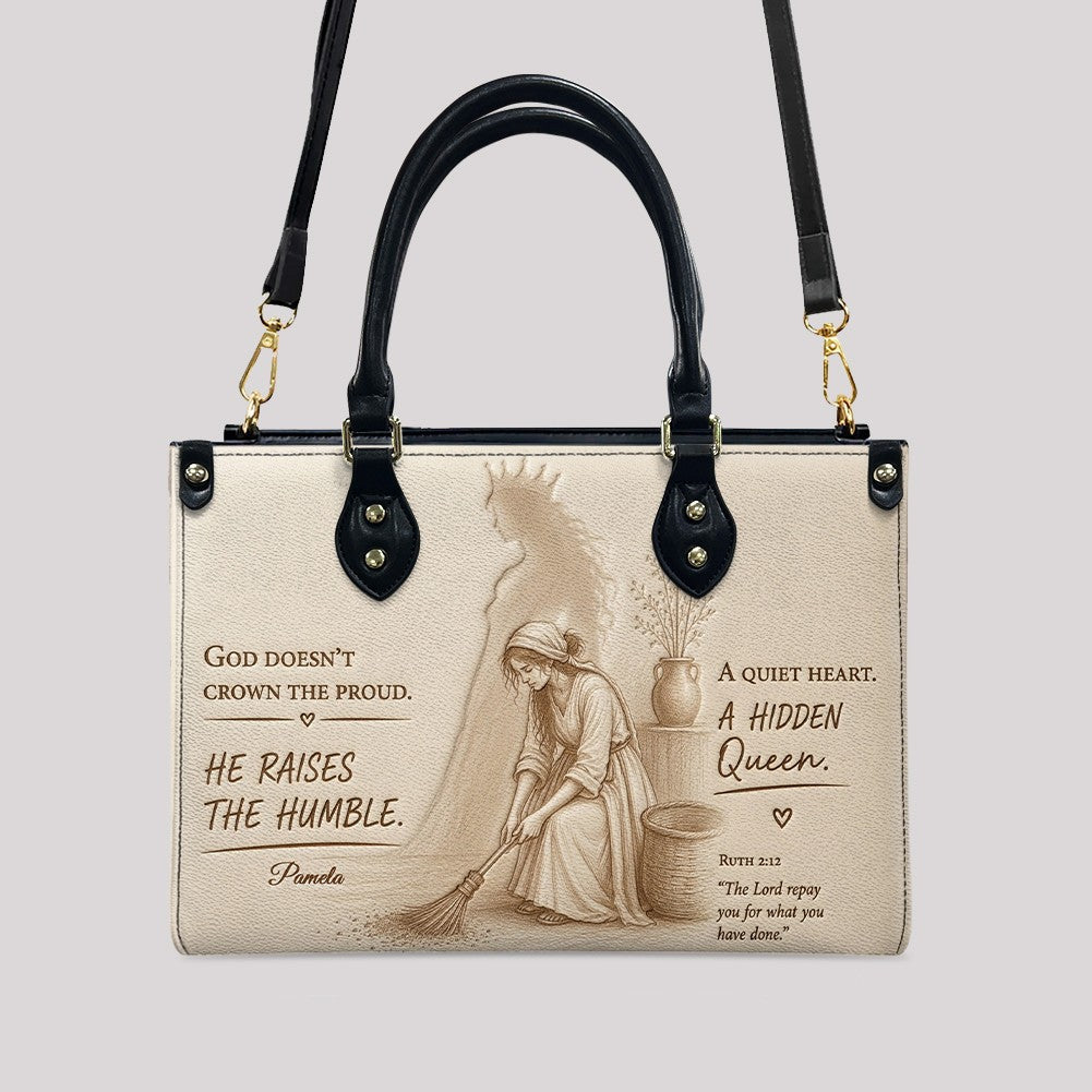 Personalized Christian Leather Handbag - Custom Name "He Raises The Humble" Faith Purse | CHRISTIANARTBAG 03080526