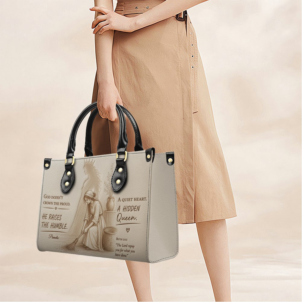Personalized Christian Leather Handbag - Custom Name "He Raises The Humble" Faith Purse | CHRISTIANARTBAG 03080526
