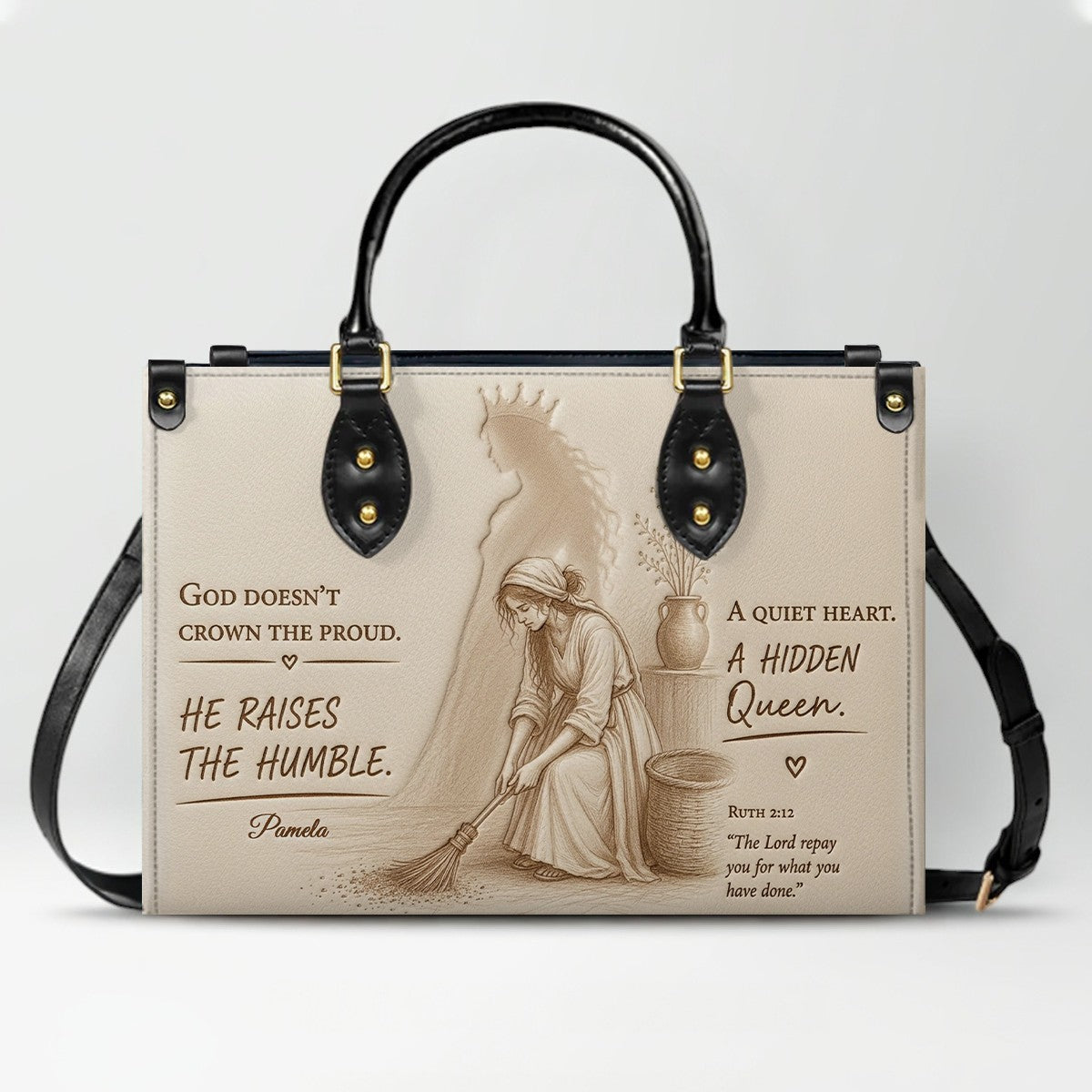 Personalized Christian Leather Handbag - Custom Name "He Raises The Humble" Faith Purse | CHRISTIANARTBAG 03080526