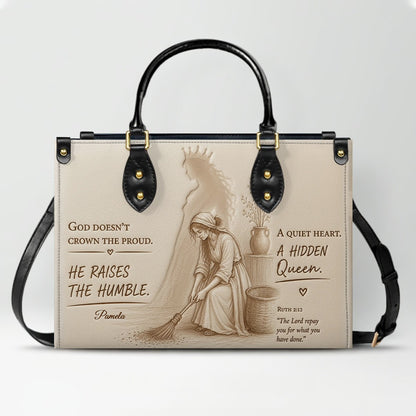 Personalized Christian Leather Handbag - Custom Name "He Raises The Humble" Faith Purse | CHRISTIANARTBAG 03080526