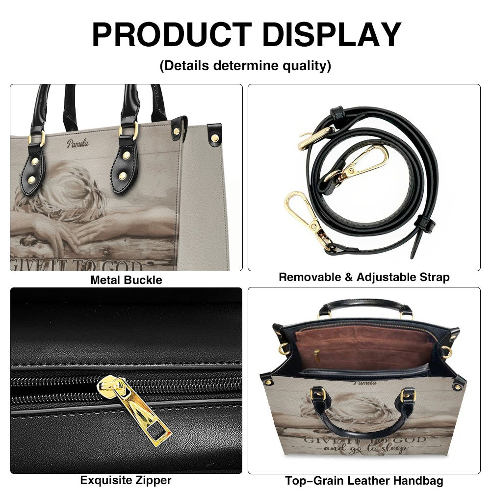 Personalized Christian Leather Handbag – “Give It To God and Go To Sleep” Faith Tote | Custom Name Purse by CHRISTIANARTBAG