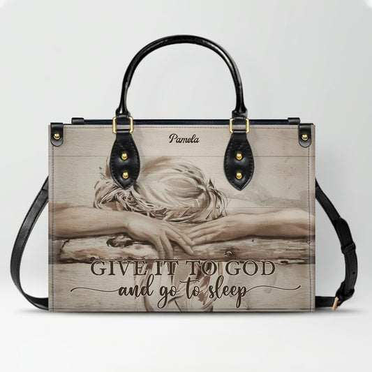 Personalized Christian Leather Handbag – “Give It To God and Go To Sleep” Faith Tote | Custom Name Purse by CHRISTIANARTBAG