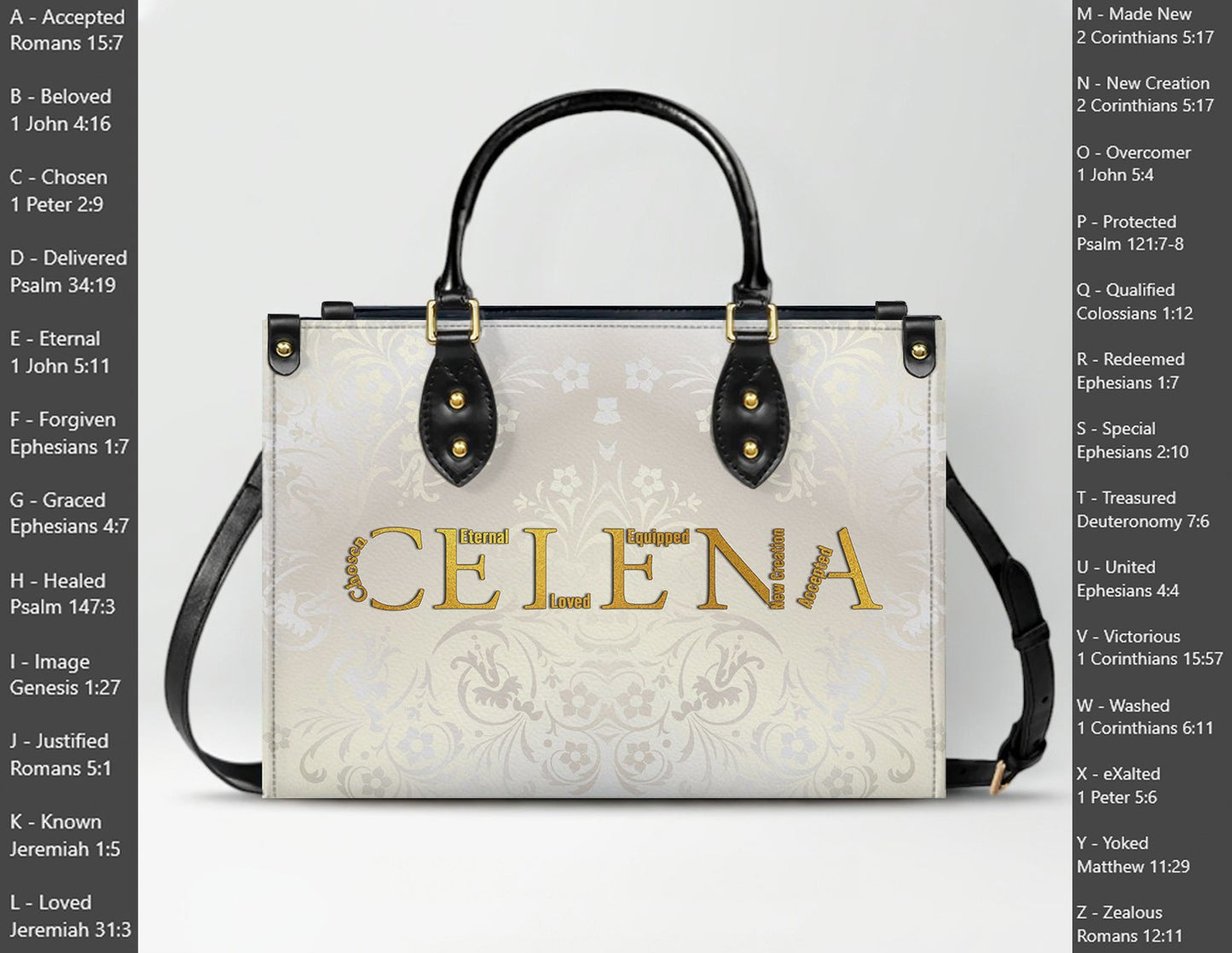 Personalized Leather Handbag with Custom Bible Verse Name Meaning – CHRISTIANARTBAG Unique Christian Gift for Women - CAB011526