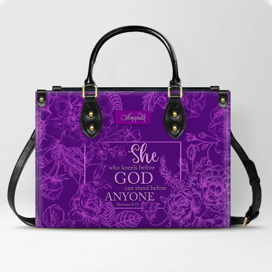 CHRISTIANARTBAG Personalized Leather Handbag | Custom Name Christian Bible Verse Tote Bag | Floral Purple Crossbody Purse for Religious Women Gift CAB017926