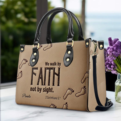 Custom Name "We Walk By Faith" Christian Leather Handbag – Personalized Faith-Based Women’s Tote Purse | CHRISTIANARTBAG 05080526