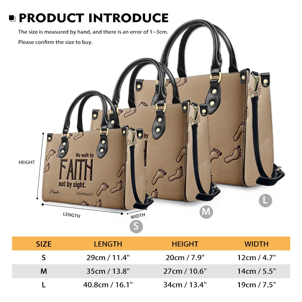 Custom Name "We Walk By Faith" Christian Leather Handbag – Personalized Faith-Based Women’s Tote Purse | CHRISTIANARTBAG 05080526
