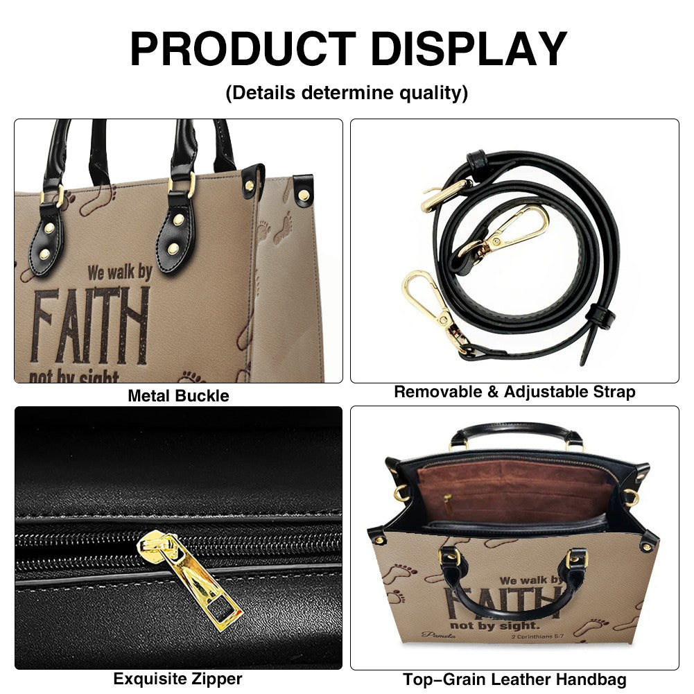 Custom Name "We Walk By Faith" Christian Leather Handbag – Personalized Faith-Based Women’s Tote Purse | CHRISTIANARTBAG 05080526