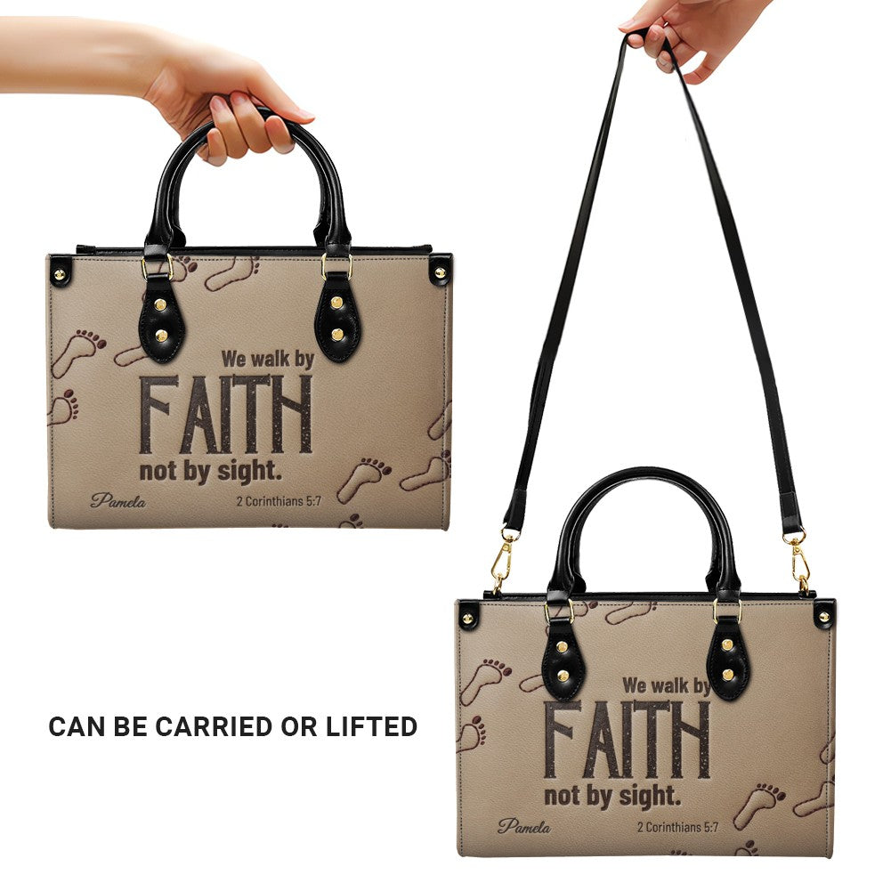 Custom Name "We Walk By Faith" Christian Leather Handbag – Personalized Faith-Based Women’s Tote Purse | CHRISTIANARTBAG 05080526