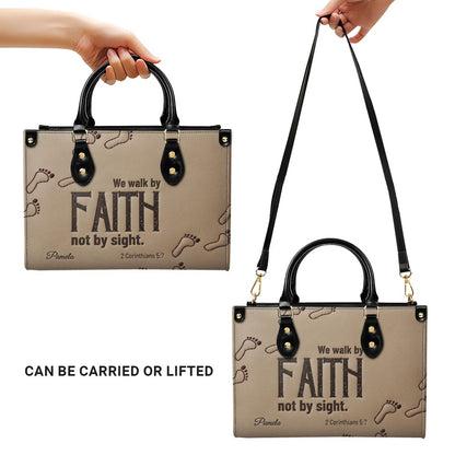 Custom Name "We Walk By Faith" Christian Leather Handbag – Personalized Faith-Based Women’s Tote Purse | CHRISTIANARTBAG 05080526