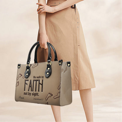 Custom Name "We Walk By Faith" Christian Leather Handbag – Personalized Faith-Based Women’s Tote Purse | CHRISTIANARTBAG 05080526