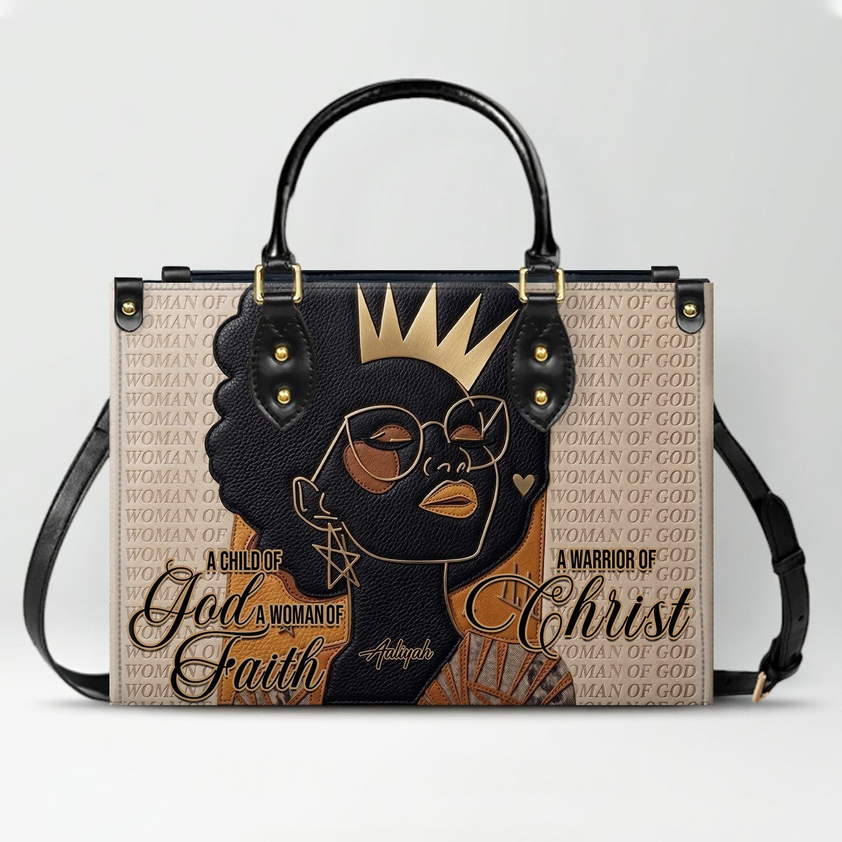Personalized African American Woman of God Leather Handbag Custom Name Bible Verse Shoulder Bag | CHRISTIANARTBAG 02080726