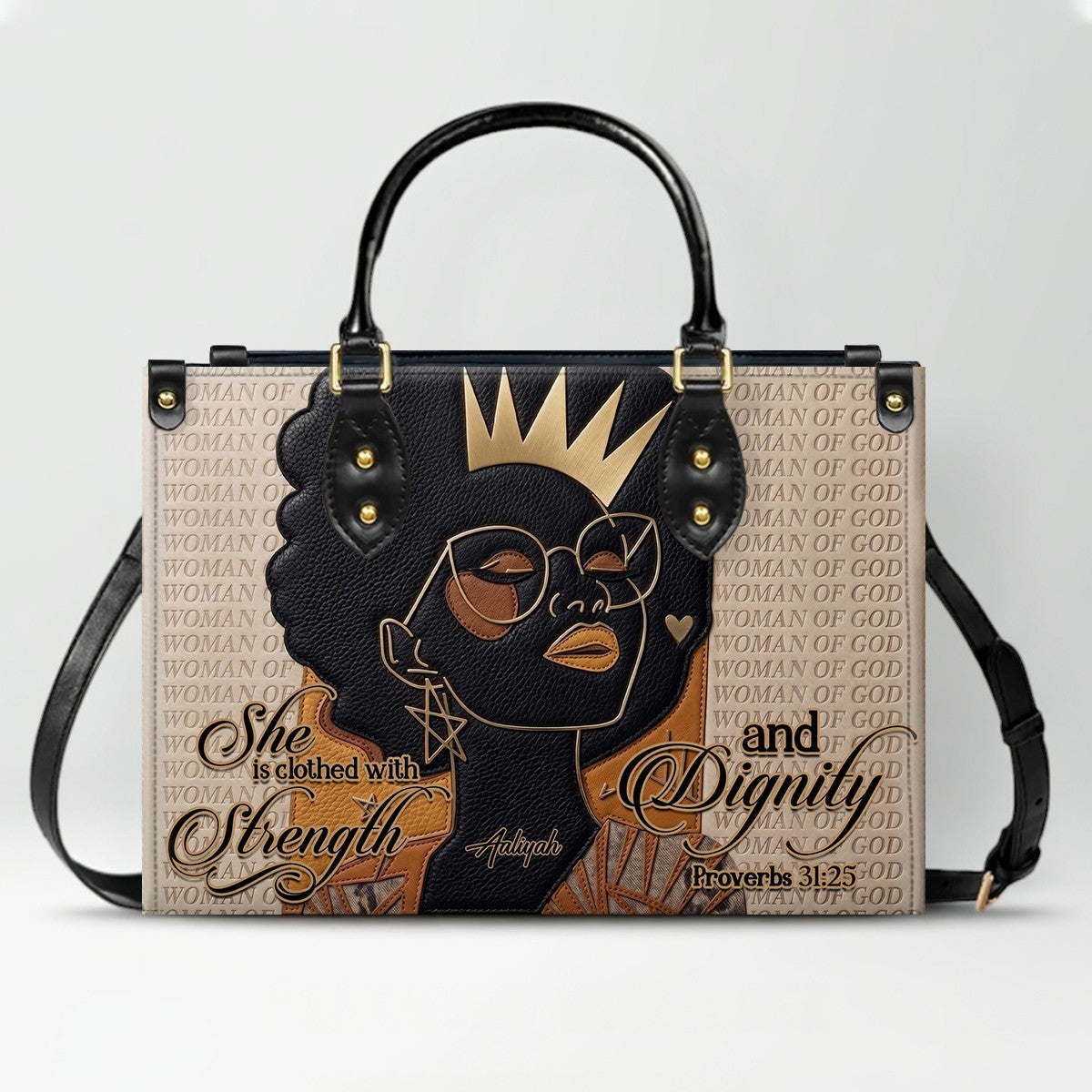 Personalized African American Woman of God Leather Handbag Custom Name Bible Verse Shoulder Bag | CHRISTIANARTBAG 02080726
