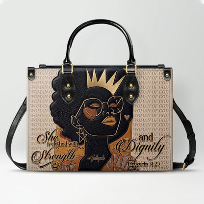 Personalized African American Woman of God Leather Handbag Custom Name Bible Verse Shoulder Bag | CHRISTIANARTBAG 02080726