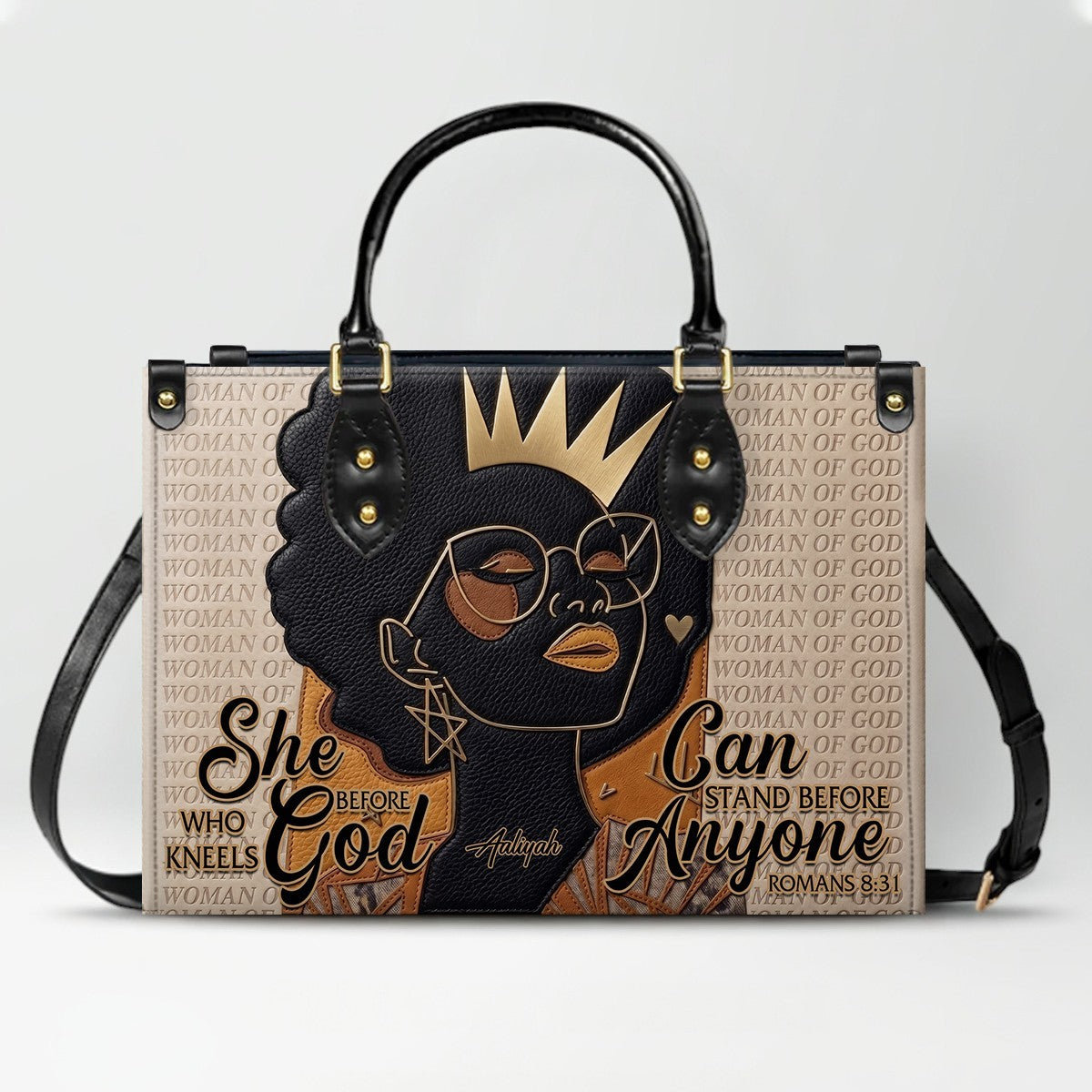 Personalized African American Woman of God Leather Handbag Custom Name Bible Verse Shoulder Bag | CHRISTIANARTBAG 02080726