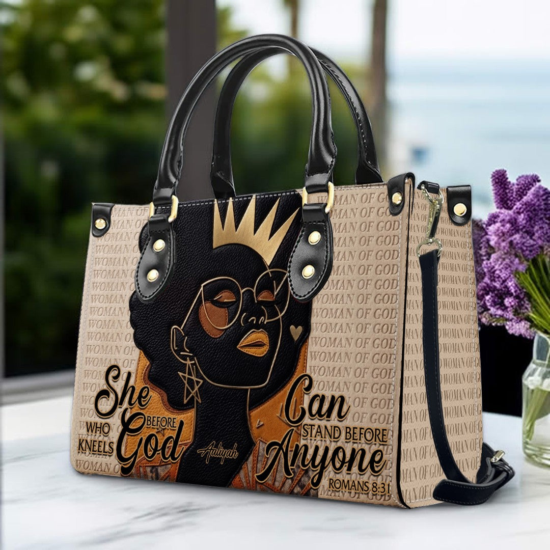 Personalized African American Woman of God Leather Handbag Custom Name Bible Verse Shoulder Bag | CHRISTIANARTBAG 02080726