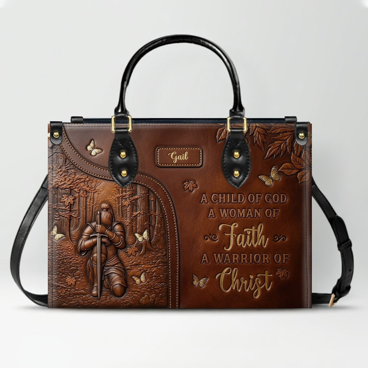 Woman of Faith Leather Handbag – Personalized Christian Warrior Design | CHRISTIANARTBAG 01071426