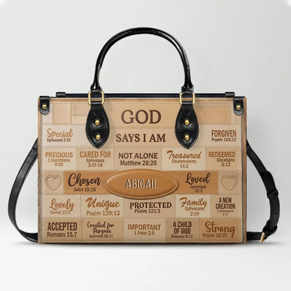 Christian Art Bag God Says I Am Personalized Handbag | Custom Scripture Leather Tote & Purse Set | Faith Based Religious Gifts for Her CAB01062226