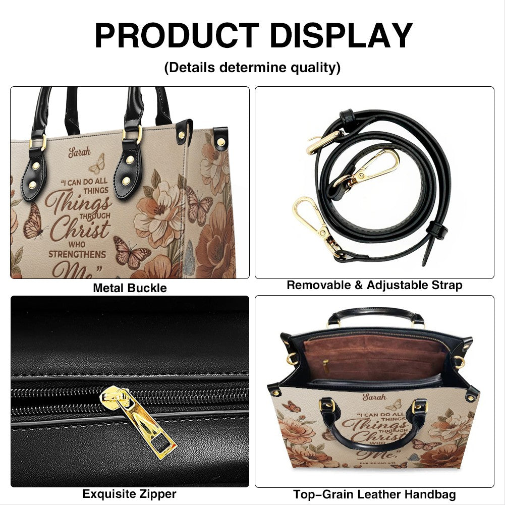 CHRISTIANARTBAG Personalized Leather Handbag – Custom Name & Bible Verse Floral Butterfly Leather Tote Bag 01073026