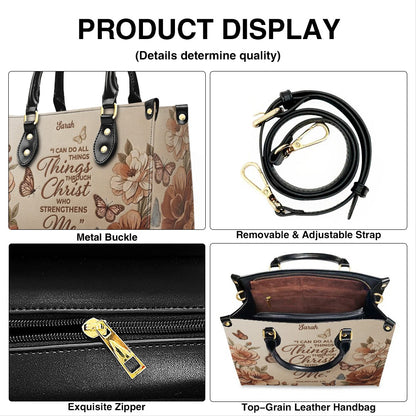 CHRISTIANARTBAG Personalized Leather Handbag – Custom Name & Bible Verse Floral Butterfly Leather Tote Bag 01073026