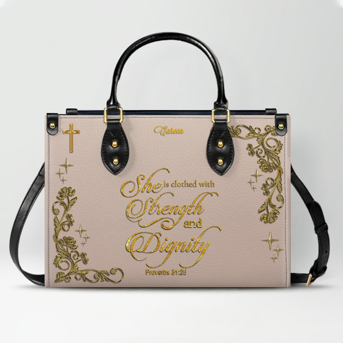 Personalized Christian Leather Handbag with Custom Name & Bible Verse | CHRISTIANARTBAG
