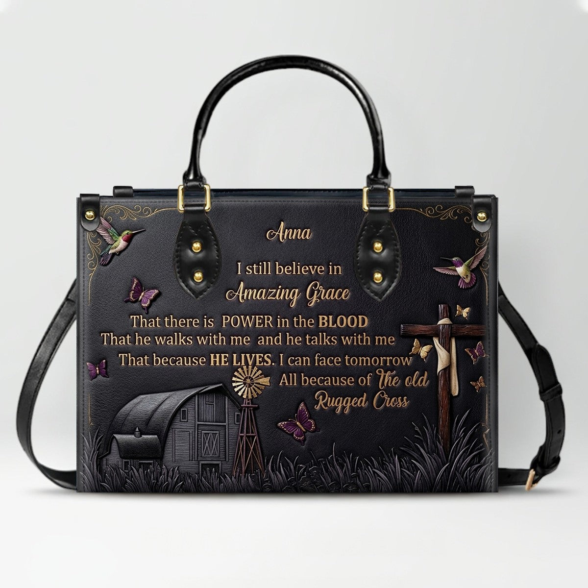 Personalized Leather Handbag for Women, Custom Christian Amazing Grace Purse with Name - CHRISTIANARTBAG CAB02100426