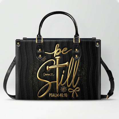 Personalized Be Still Psalm 46:10 Cross Leather Handbag for Women - CHRISTIANARTBAG | Custom Faith Purse in Pink CAB01100526