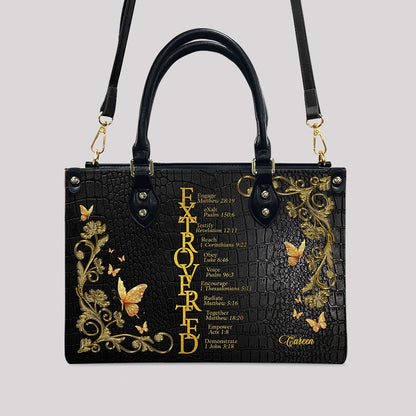 Personalized Leather Handbag by CHRISTIANARTBAG - EXTROVERTED | INTROVERT Biblical Acrostic Design - Custom Christian Gift for Women