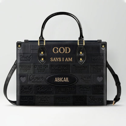 Christian Art Bag God Says I Am Personalized Handbag | Custom Scripture Leather Tote & Purse Set | Faith Based Religious Gifts for Her CAB01062626