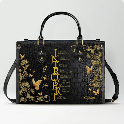 Personalized Leather Handbag by CHRISTIANARTBAG - EXTROVERTED | INTROVERT Biblical Acrostic Design - Custom Christian Gift for Women