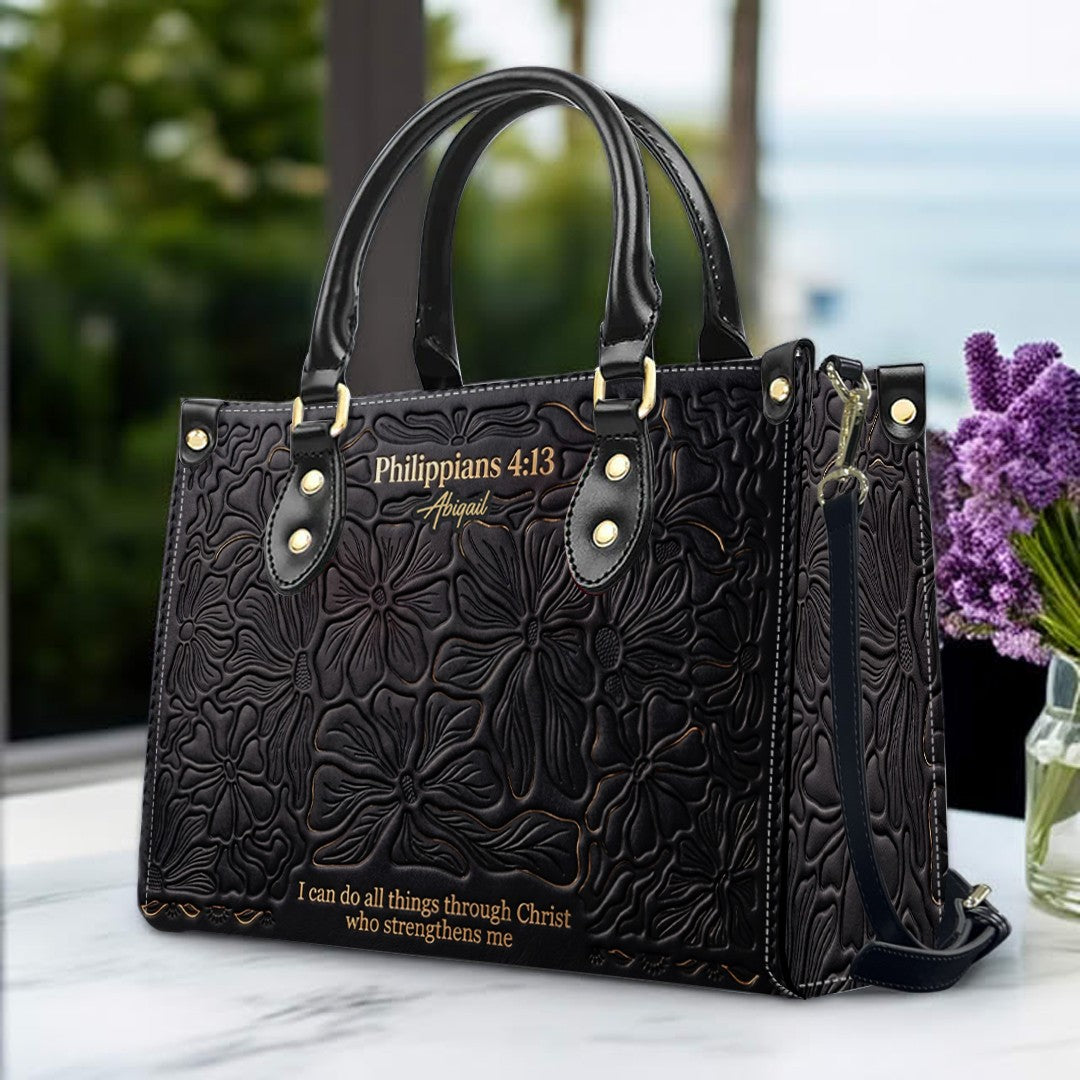 CHRISTIANARTBAG Personalized Leather Handbag - Custom Name & Bible Verse Floral Embossed Tote Bag for Women CAB01101726