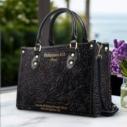 CHRISTIANARTBAG Personalized Leather Handbag - Custom Name & Bible Verse Floral Embossed Tote Bag for Women CAB01101726