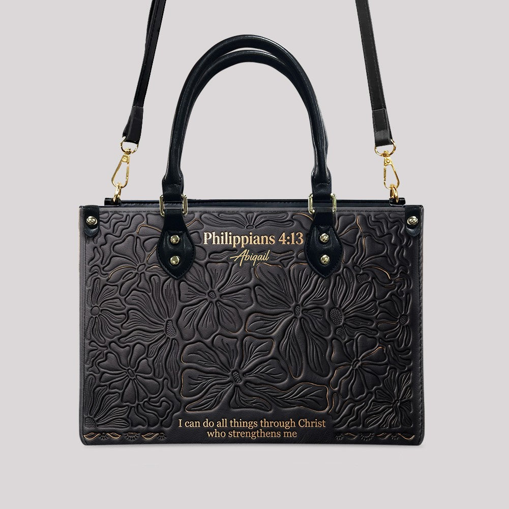 CHRISTIANARTBAG Personalized Leather Handbag - Custom Name & Bible Verse Floral Embossed Tote Bag for Women CAB01101726