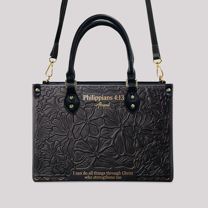 CHRISTIANARTBAG Personalized Leather Handbag - Custom Name & Bible Verse Floral Embossed Tote Bag for Women CAB01101726