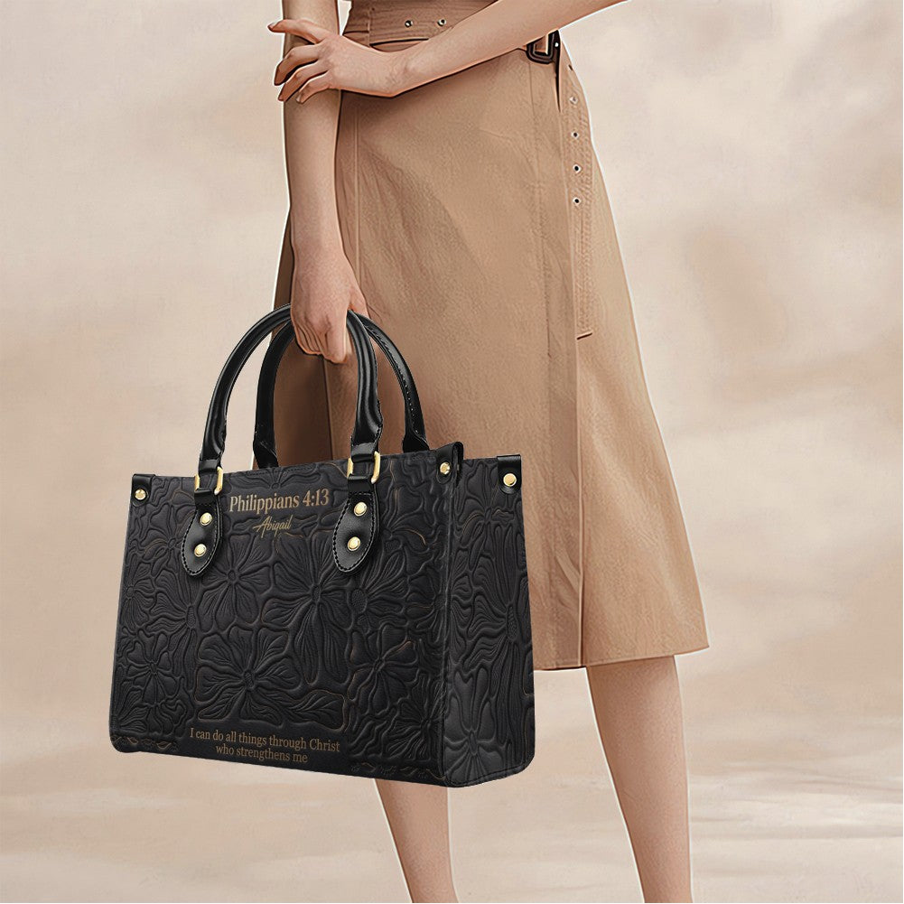 CHRISTIANARTBAG Personalized Leather Handbag - Custom Name & Bible Verse Floral Embossed Tote Bag for Women CAB01101726