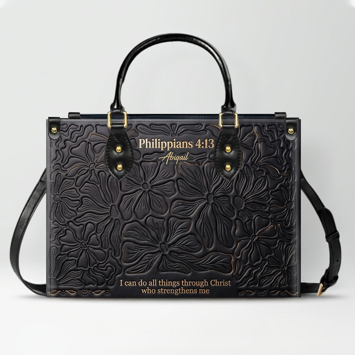CHRISTIANARTBAG Personalized Leather Handbag - Custom Name & Bible Verse Floral Embossed Tote Bag for Women CAB01101726