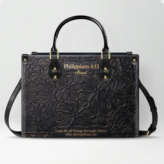 CHRISTIANARTBAG Personalized Leather Handbag - Custom Name & Bible Verse Floral Embossed Tote Bag for Women CAB01101726