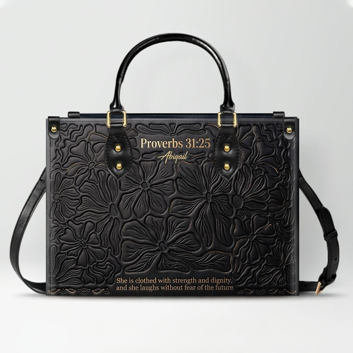 CHRISTIANARTBAG Personalized Leather Handbag - Custom Name & Bible Verse Floral Embossed Tote Bag for Women CAB01101726